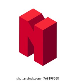Vector isometric red letter n isolated on white