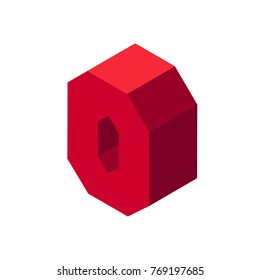 Vector isometric red letter o isolated on white