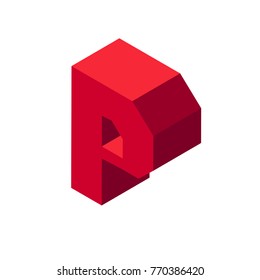 Vector isometric red letter p isolated on white