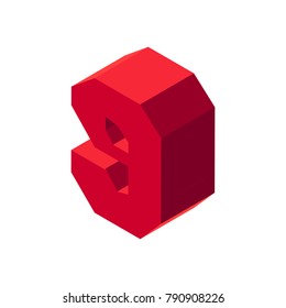 Vector isometric red number 9 nine isolated on white