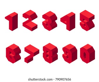 Vector isometric red numbes isolated on white

