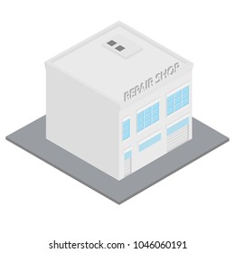 Vector isometric repair shop, car service building