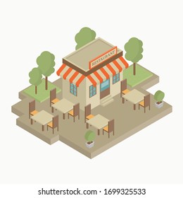 Vector isometric restaurant cafe. Flat building icon