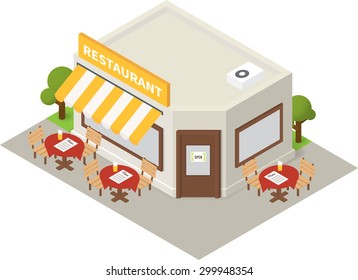 Vector Isometric Restaurant Cafe. Flat Building Icon