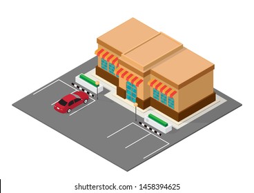 vector isometric restaurant with parking area