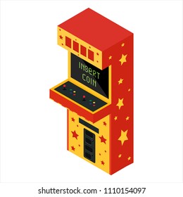 Vector isometric retro arcade game machine insert coin. Gaming machine icon