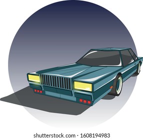 Vector Isometric Retro Car. Original illustration american muscle car. 
Three quarter view isometry.