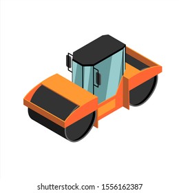 vector isometric road roller; 3D road equipment