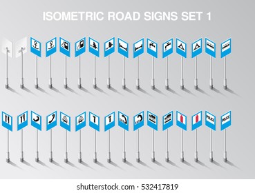 Vector isometric road signs set