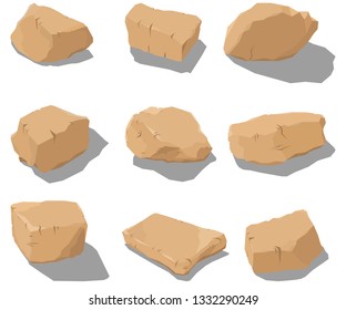 Vector Isometric Rocks Clipart. Stones Set For Illustrations.