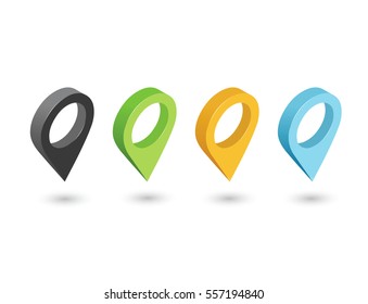 Vector Isometric Sat Of  Pin Icons, 3d Flat Map Geotag Pointer Sign.