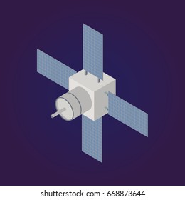Vector isometric Satellite icon, 3d element orbiting astronomical observatory .
