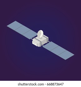Vector isometric Satellite icon, 3d element orbiting astronomical observatory .