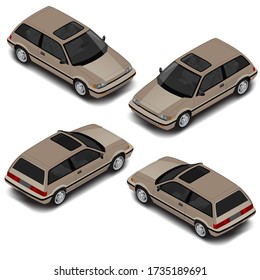 Vehículo sedán isométrico vectorial. Icono de coche