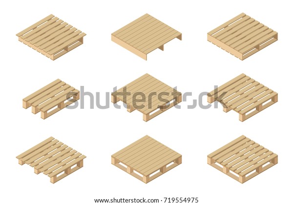 Conjunto Vectorial Isométrico De Diferentes Palets De Madera Aislado Sobre Fondo Blanco Estilo 2958