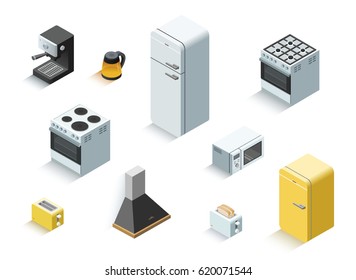 Vector isometric set of home electric equipment, household appliances icons 