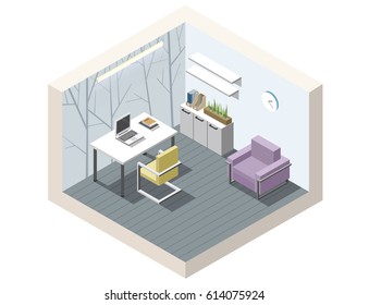 Vector isometric set of office furniture, modern interior design working place 