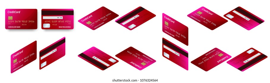 Vector isometric set of Templates of credit cards design. Plastic credit card or debit card.