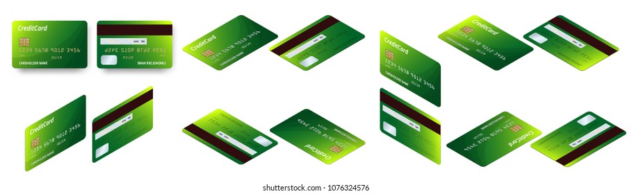 Vector isometric set of Templates of credit cards design. Plastic credit card or debit card.