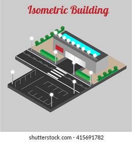 Vector isometric shopping mall building icon. Store 3d model. Vector illustration
