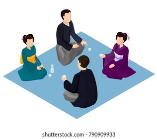 Vector isometric sitting japanese people