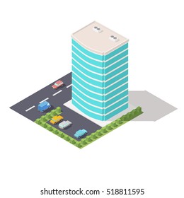 Vector isometric skyscraper apartment and office building for city map creation.