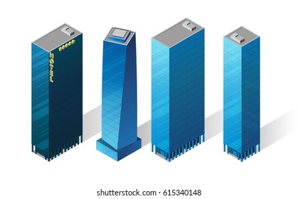 Vector isometric skyscrapers icons.