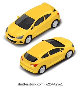 Vector isometric small coupe car icon. Transport for infographic