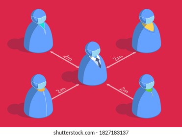 Vector isometric social distance concept 