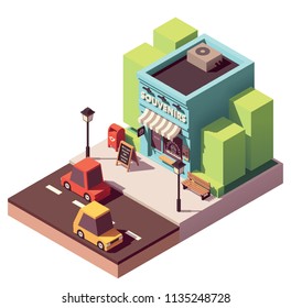 Vector isometric souvenir gift shop with signboard and awning