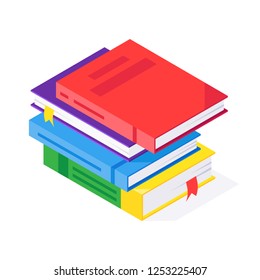 Vector isometric stack of books. Different color 3d books.