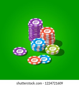 Vector isometric stack of gambling chips. Casino tokens icon. Poker chips.