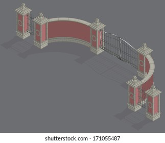 Vector isometric stone Gate portal with shadow