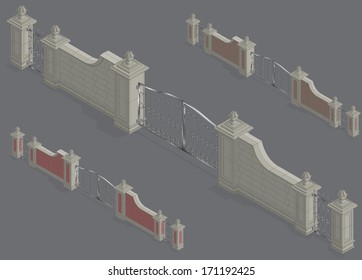 Vector isometric stone Gate portal with shadow