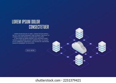 Vector isometric storage with cloud concept Technology abstract background.	