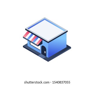 Vector isometric store. Isolated on white background.