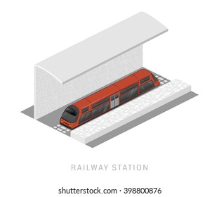 Vector isometric of subway train. Vehicles designed to carry large numbers of passengers. High speed inter-city commuter train. Isometric train. Vector public electric transport. Isometric transport