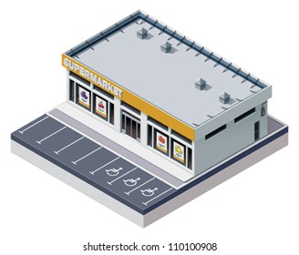 Vector Isometric Supermarket Building