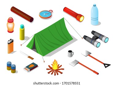 Vector isometric of Survival emergency kit set, isolation on white