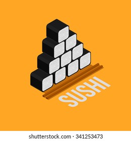 Vector isometric sushi  illustration . 3d flat . Tasty sushi rolls set