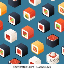 Vector isometric sushi pattern or background illustration
