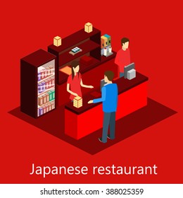 Vector isometric sushi restaurant. Building icon