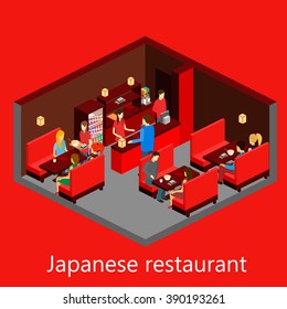 Vector isometric sushi restaurant. Building icon