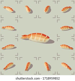 Vector isometric sushi with shrimp. Low poly 3d vector illustration.