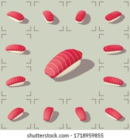 Vector isometric sushi with tuna. Low poly 3d vector illustration.