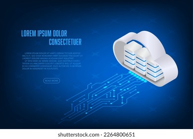 Vector isometric technology cloud storage with circuit concept 