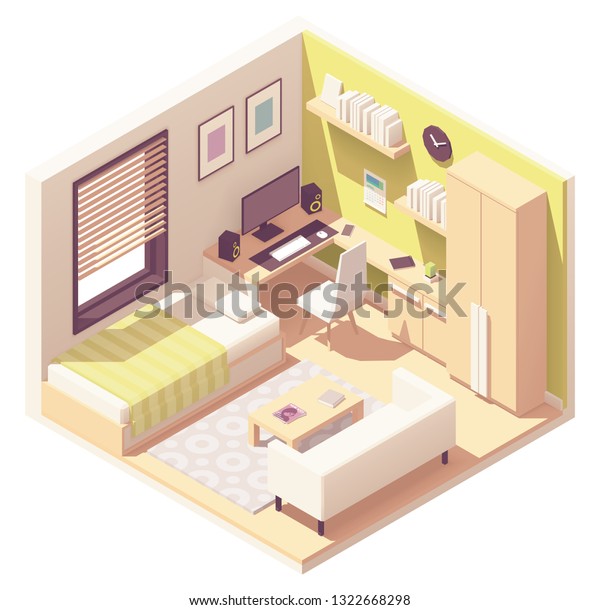 Vector Isometric Teenager Student Room Interior Royalty