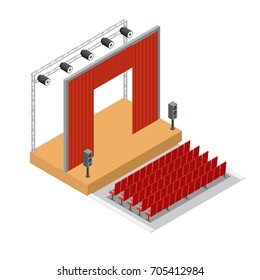 Vector Isometric Theatre Interior Stage Background.