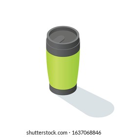 Vector isometric thermo pot for hot coffee or tea. Take away eco friendly  mug.