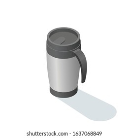 Vector isometric thermo pot for hot coffee or tea. Take away eco friendly  mug.